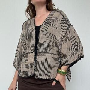Black and tan open front kimono cardigan